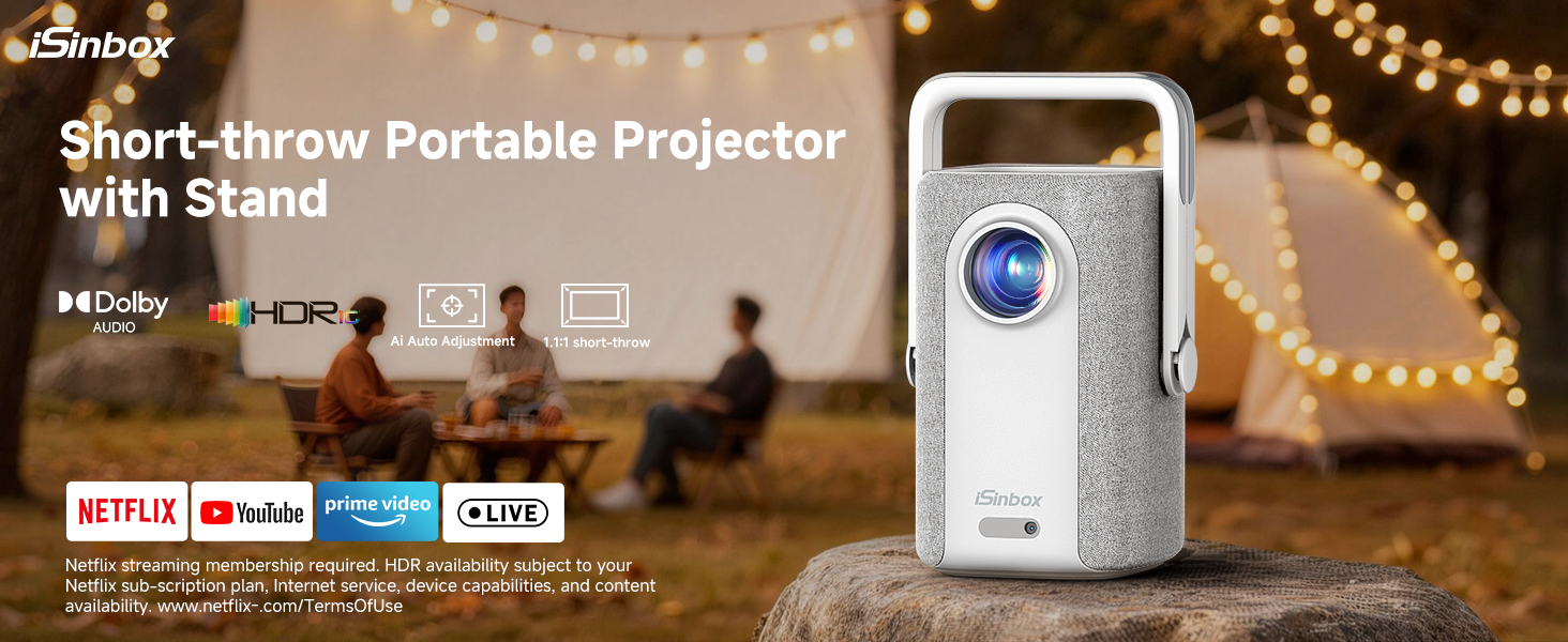Amazon.com: iSinbox Short Throw Projector 4K, Now with Netflix